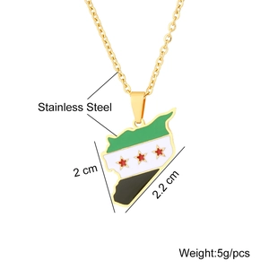 Detail view of gold Syria map pendant with dimensions 2cm and 2.2cm in stainless steel