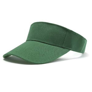 Detail of dark green sun visor hat showing high-quality fabric texture and curved brim