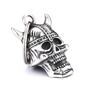 Vintage stainless steel viking skull motorcycle bell keychain with horn helmet design