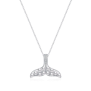 Elegant S925 sterling silver mermaid tail necklace with white pearls and zirconia accents