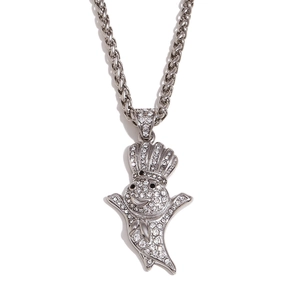 Silver plated hip hop necklace featuring a chef figure pendant with sparkling rhinestones