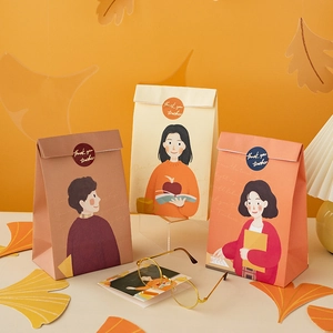 Three premium Teacher's Day paper gift bags with cartoon student and teacher illustrations