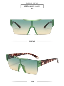 Detail view of green gradient rimless sunglasses with tortoiseshell temples in color C4