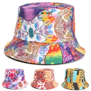 Reversible Printed Bucket Hat Cotton Polyester Floral Butterfly Patterns Summer Sun Protection Fisherman Hat Unisex