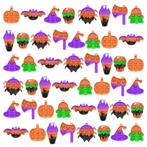 Bulk Halloween Pop It fidget toys set featuring pumpkins, bats, and ghosts in vibrant silicone