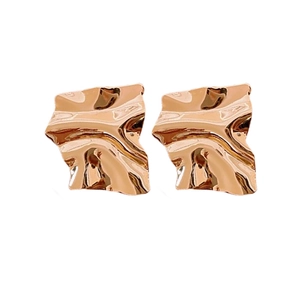 Irregular square gold plated stud earrings with textured metallic finish for women