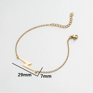 Minimalist gold lightning bolt pendant bracelet with adjustable cross chain for women
