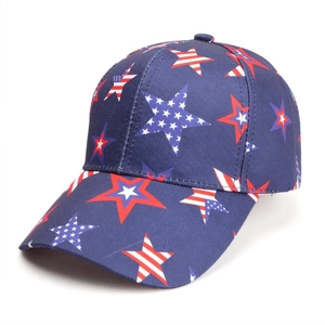 Detail view of the durable navy canvas baseball cap featuring US flag star patterns