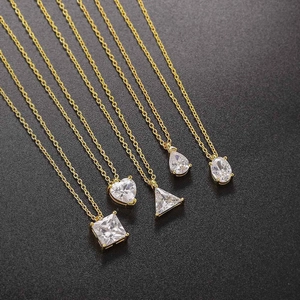 Solitär Geometrische Anhängerkette Kupfer Zirkonia Vergoldet Zierlicher Minimalistischer Schmuck Geschenk Für Frauen