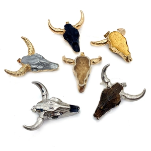Bull skull pendant necklace charms in gold and silver finishes for DIY jewelry making