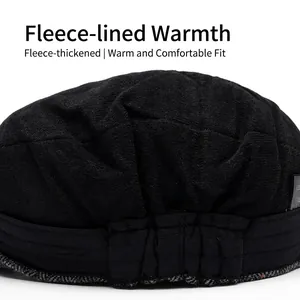 Men's wool newsboy cap with warm fleece lining and herringbone pattern texture