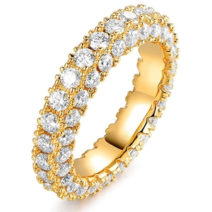 Minimalist gold plated ring with double row zircon pavé design in hip-hop style