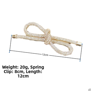 Fermaglio per capelli a fiocco con strass 12cm e chiusura a molla dorata da 8cm