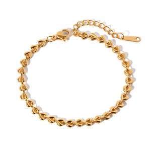 Gold stainless steel braided heart link bracelet with adjustable chain for women