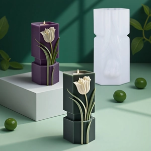 3D Lily flower scented candle silicone mold with hexagonal tulip relief wax candles