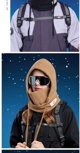 Détails de la cagoule thermique tricotée coupe-vent avec cordon réglable et cache-cou
