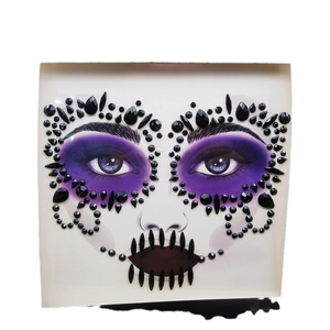 Halloween black spider face jewels with purple rhinestones for party makeup and cosplay