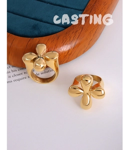 Detailed view of 18k gold plated stainless steel rings with a 3D floral casting design