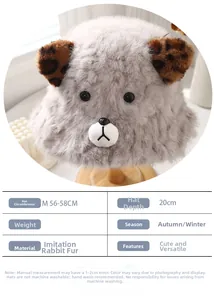 Detailed view of the faux rabbit fur hat with leopard ears and size specifications