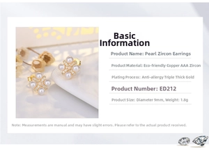 Detailed close-up of 9mm pearl and AAA zircon stud earrings with 18k gold plating