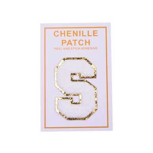 8cm Chenille gold glitter patch letter S with self-adhesive peel and stick backing