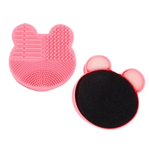Pink bear silicone makeup brush cleaner mat and dry sponge storage box set