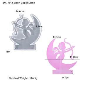 Cupid auf dem Mond Silikonform mit Maßen 14,6x12,1cm und rosa Harz-Ergebnis-Detail