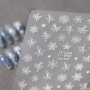 5D embossed snowflake nail stickers featuring elegant white ballerina patterns