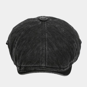 Classic washed black newsboy cap in retro distressed style for men and women