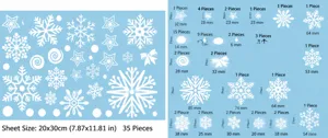 Dettagli dimensioni per set di 35 adesivi statici per vetri con fiocchi di neve e stelle