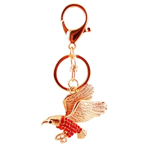 Goldener Adler Schlüsselanhänger mit roten Strasssteinen und Karabinerverschluß