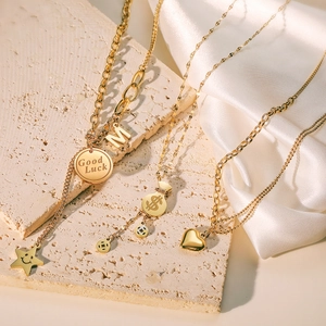 Heart Money Bag Letter M Pendant Necklace Gold Plated Stainless Steel Minimalist Jewelry For Women