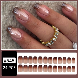 Brown gradient press-on nails in medium square shape with 24 pieces set and glossy finish