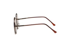 Side view of retro steampunk double-layer flip-up metal sunglasses with round bronze frames