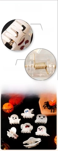 Detail of white ghost hair claw clip with laser glitter finish and strong metal spring