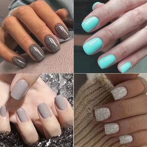 Press On Nails Short Square Solid Color Glossy Glitter Fake Nails ABS Plastic Wearable For Women With Jelly Glue And Nail File