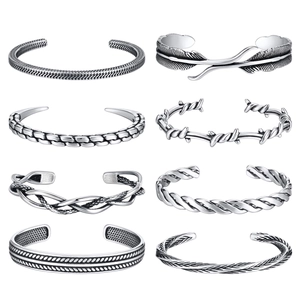 Men Cuff Bracelet Stainless Steel Vintage Twisted Braided Feather Mobius Open Bangle Retro Jewelry