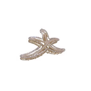 Elegant gold starfish hair claw clip with pearls and rhinestones on a white background