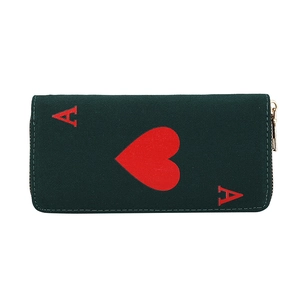 Long canvas zipper wallet with Ace of Hearts design and stylish gold metal hardware