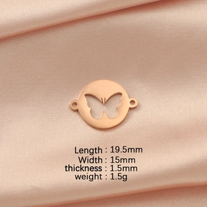 Detailed dimensions of rose gold hollow butterfly pendant with measurement text