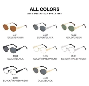 Detailed grid view showing various color options for oval vintage metal sunglasses