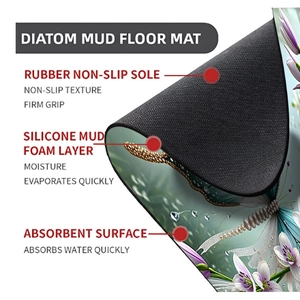 Detail of floral diatom mud mat showing anti-slip rubber base and absorbent layers