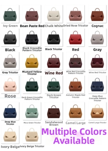 Multiple color variations of genuine leather flap handbags in smooth and croc textures