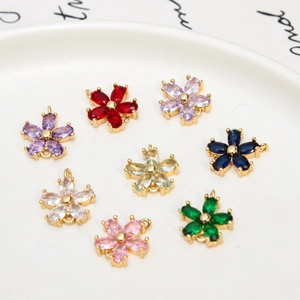 Mini Flower Charms Pendants Copper Zircon Double Loops Connectors For DIY Jewelry Making Necklaces Earrings