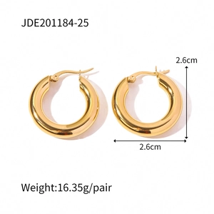 Detail showing 2.6cm diameter gold hoop earrings with weight and model number info