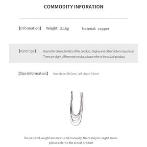 Detailed size information and material specs for multilayer gold plated copper necklace