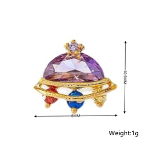 Detailed macro view showing dimensions of 10.5mm x 8mm for the silver space themed earring