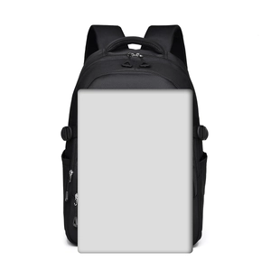 Minimalist black student backpack showing large capacity scale with a laptop comparison