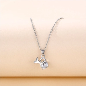Titanium steel necklace with whale tail pendant and clear zircon crystal for women