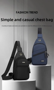 Detail view of water-resistant oxford fabric chest bags in black and navy blue